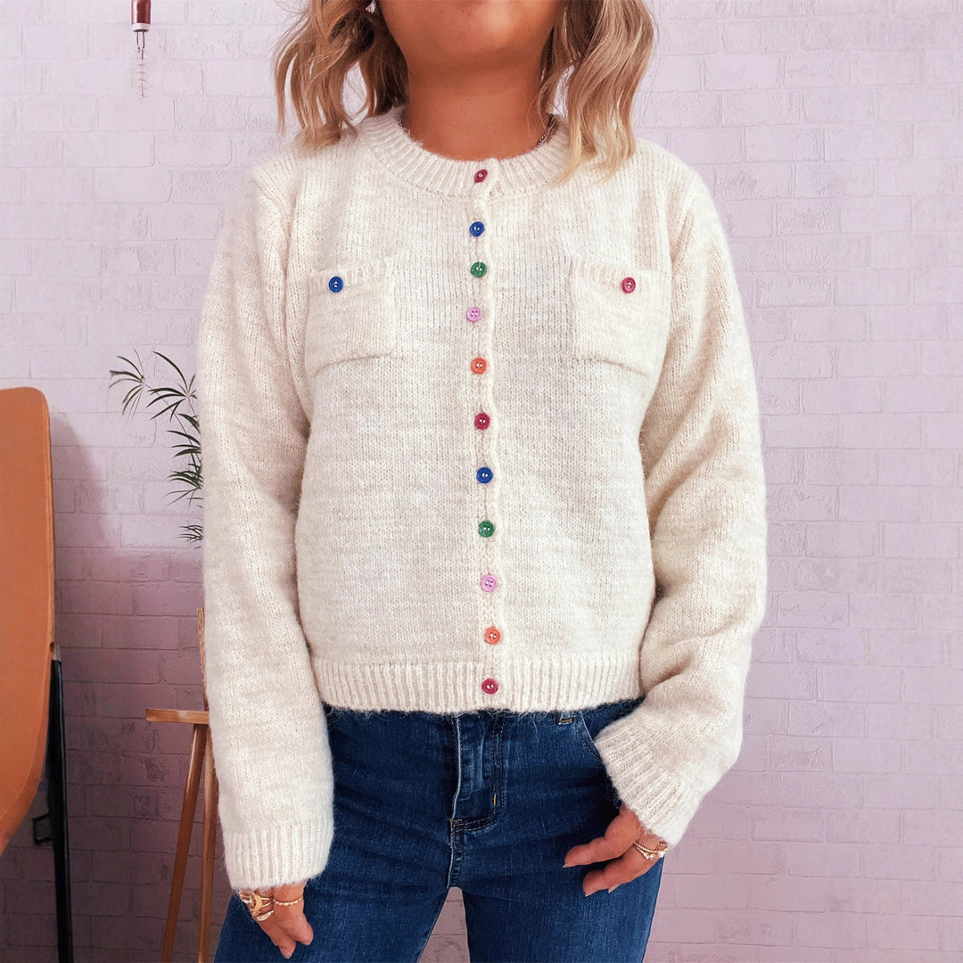 Damen Strickjacke mit bunten Knopfdetails und praktischen Taschen Drune