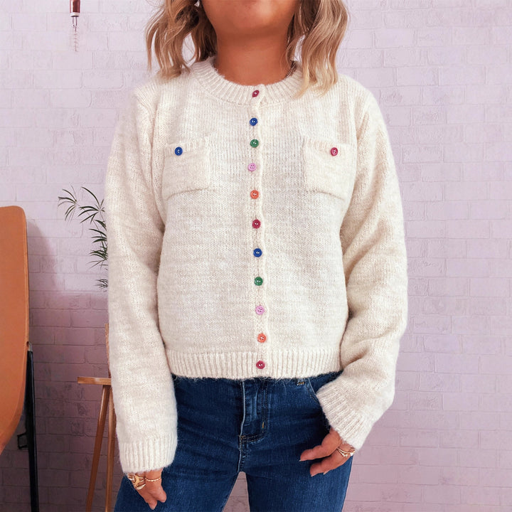 Damen Strickjacke mit bunten Knopfdetails und praktischen Taschen Drune