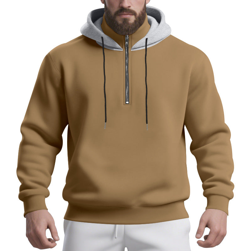 Herren nan Halbzip-Kapuzenpullover mit kontrastierter Kapuzeninnenseite, Kordelzug und gerippten Bündchen Drune