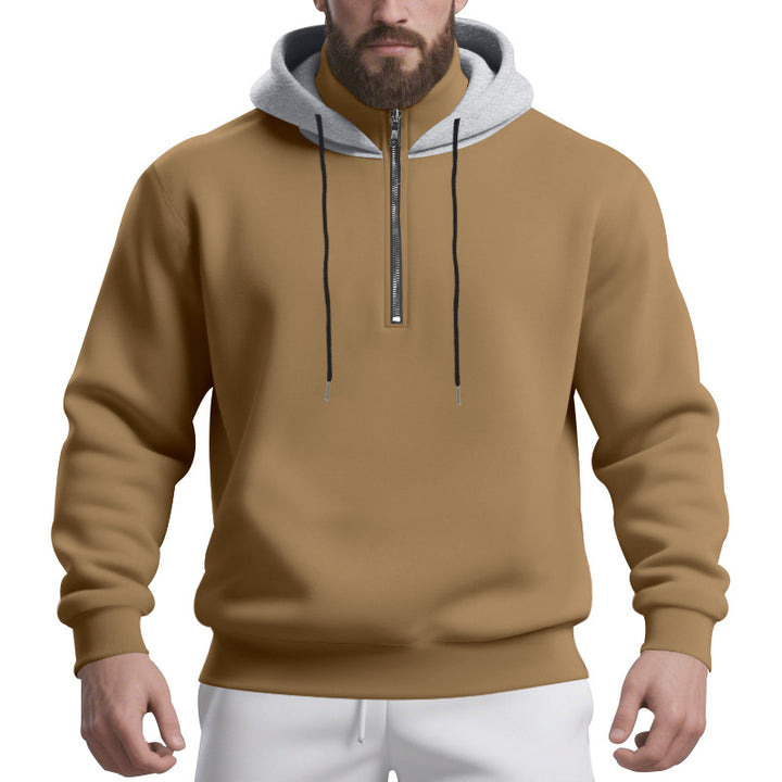 Herren nan Halbzip-Kapuzenpullover mit kontrastierter Kapuzeninnenseite, Kordelzug und gerippten Bündchen Drune