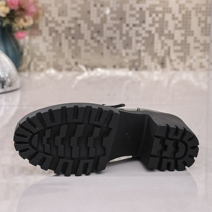 Damen Mary-Jane-Schuhe mit profiliertem Plateau, klobigem Blockabsatz und verstellbaren Riemen Drune