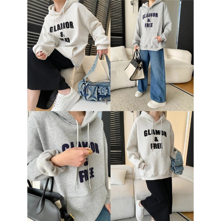 Damen Kapuzenpullover mit kreativem Schriftzug und lässigem Schnitt Drune
