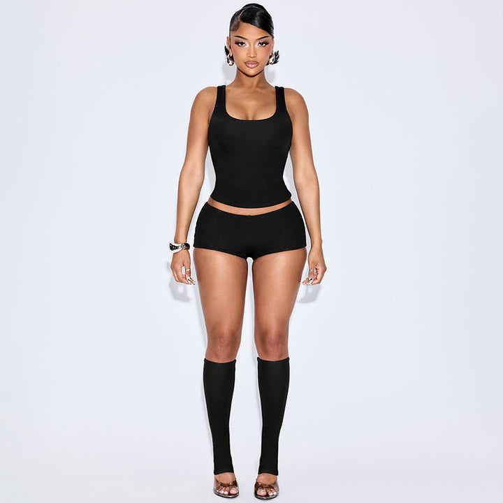 Damen Sportliches Oberteil und Shorts-Set mit transparenten Ärmeln Drune
