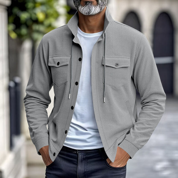 Herren nan funktionale Cord-Hemdjacke mit hohem Stehkragen, Kordelzug und aufgesetzten Pattentaschen Drune