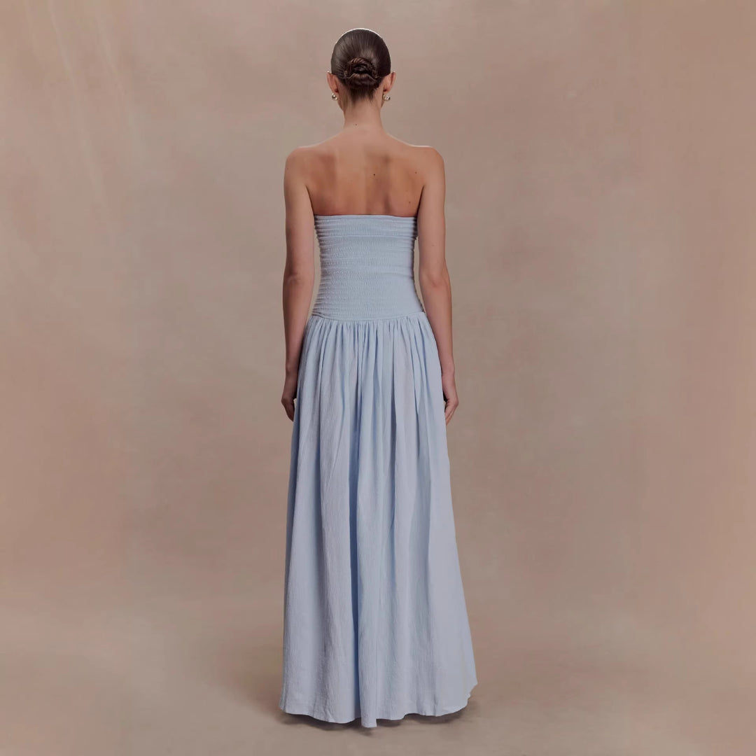 Damen Maxi-Kleid mit elastischem Oberteil und fließendem Rock Drune