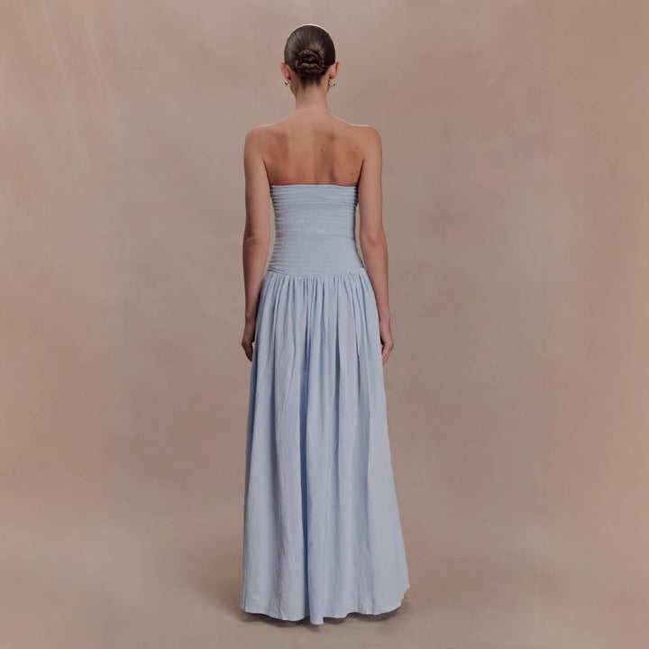Damen Maxi-Kleid mit elastischem Oberteil und fließendem Rock Drune