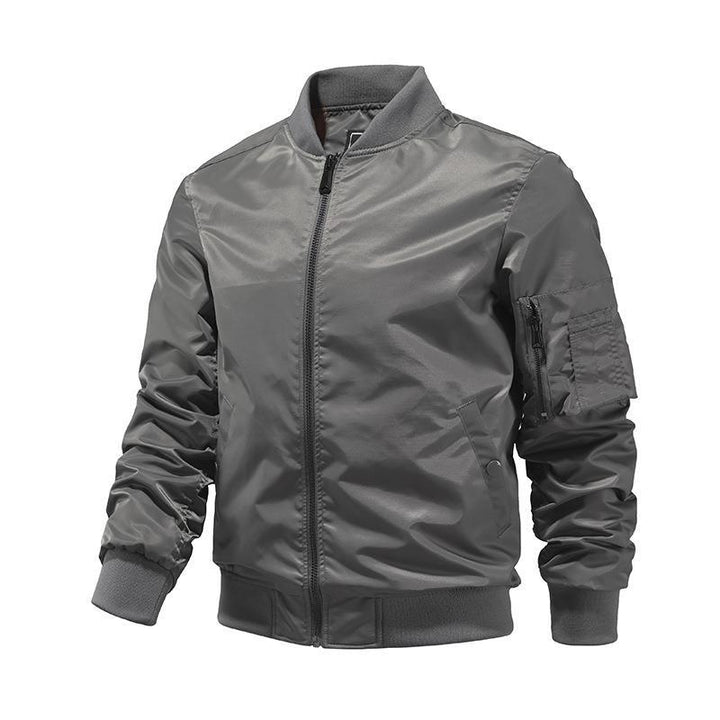 Herren Windabweisende Nylon-Bomberjacke mit Reißverschluss-Ärmeltasche und gerippten Bündchen Drune