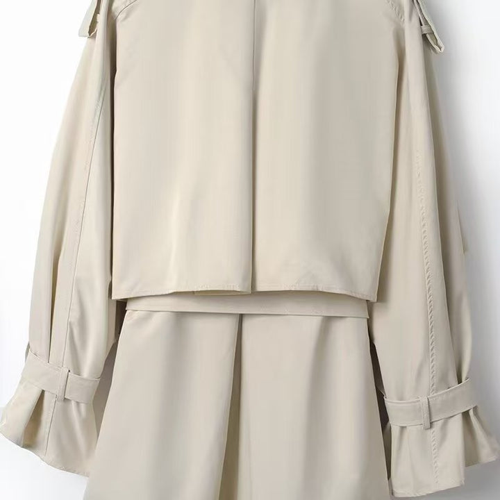 Damen Eleganter Trenchcoat mit Gürtel und oversized Kragen Drune