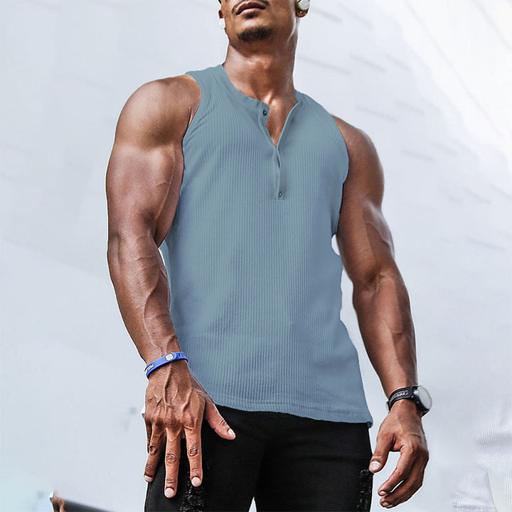 Herren Ärmelloses Sport-Tanktop mit Knopfleiste und atmungsaktivem Gewebe Drune