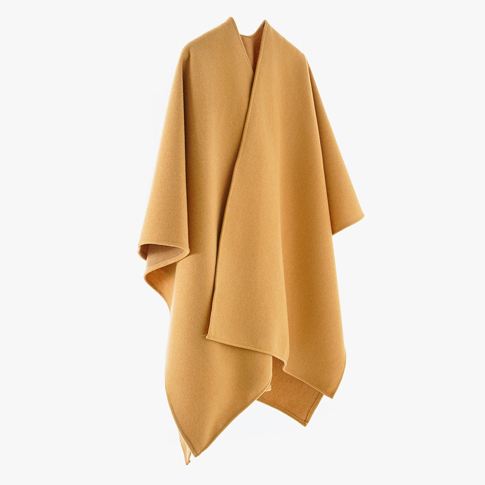 Damen Minimalistischer Wickel‑Capeponcho aus Wollmix mit kastigem Oversize‑Fall Drune