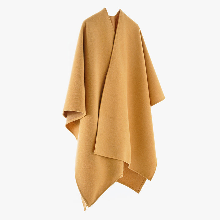 Damen Minimalistischer Wickel‑Capeponcho aus Wollmix mit kastigem Oversize‑Fall Drune