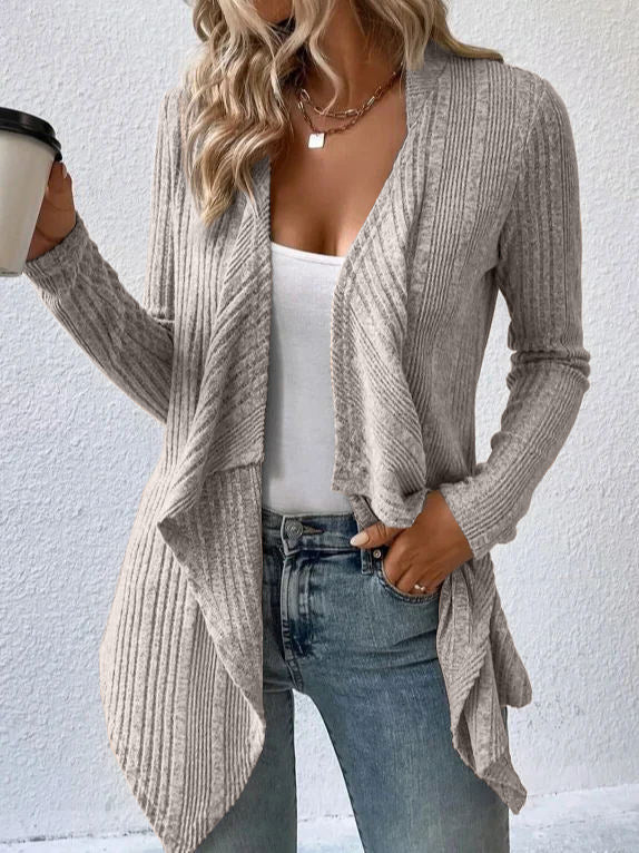Damen Strickjacke mit asymmetrischem Saum und feinem Rippmuster Drune