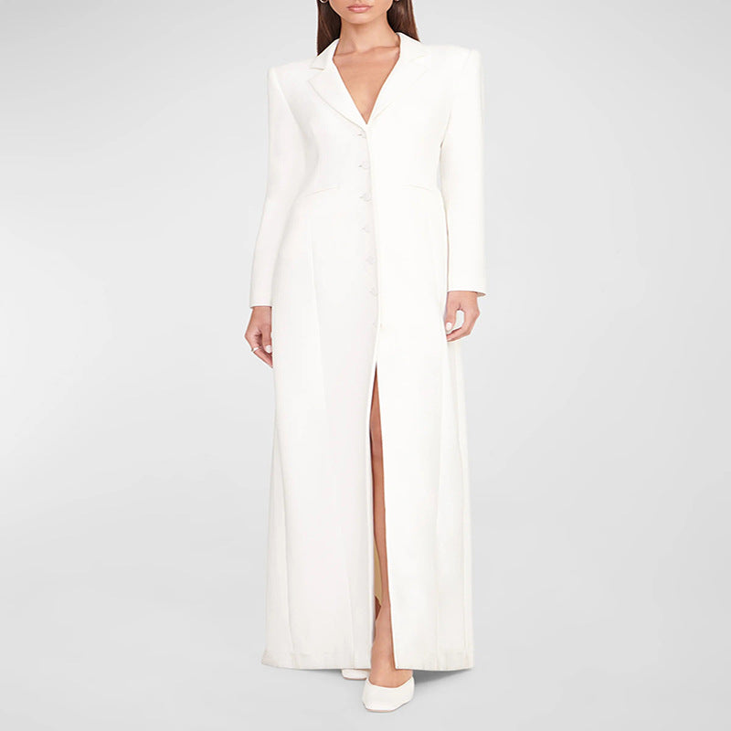 Damen Abendliches Maxikleid‑Blazer mit schlanker Silhouette, Korsettnaht und elegantem Frontschlitz Drune