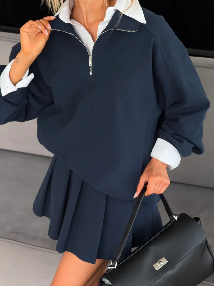 Damen Oversized Sweatkleid mit halbem Reißverschluss und Stehkragen Drune