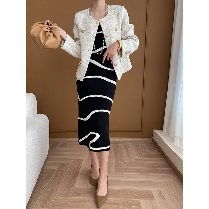 Damen klassische Bouclé-Jacke mit strukturiertem Stoff Drune