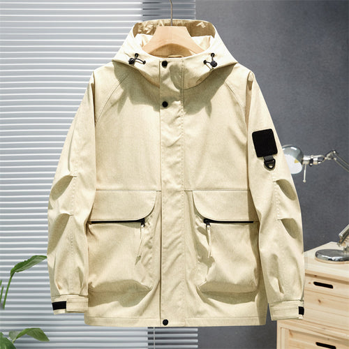 Herren Wasserabweisende Utility-Jacke mit Kapuze, verdecktem Reißverschluss & multifunktionalen Taschen Drune