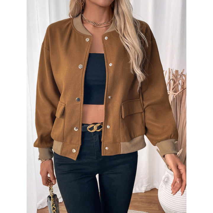 Damen modische Overshirt-Jacke mit Druckknopfverschluss und seitlichen Taschen Drune