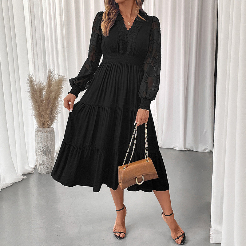 Damen Elegantes Maxikleid mit Spitzenärmeln Drune