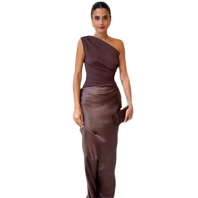 Damen elegantes Abendkleid mit asymmetrischem Schnitt und fließendem Design Drune
