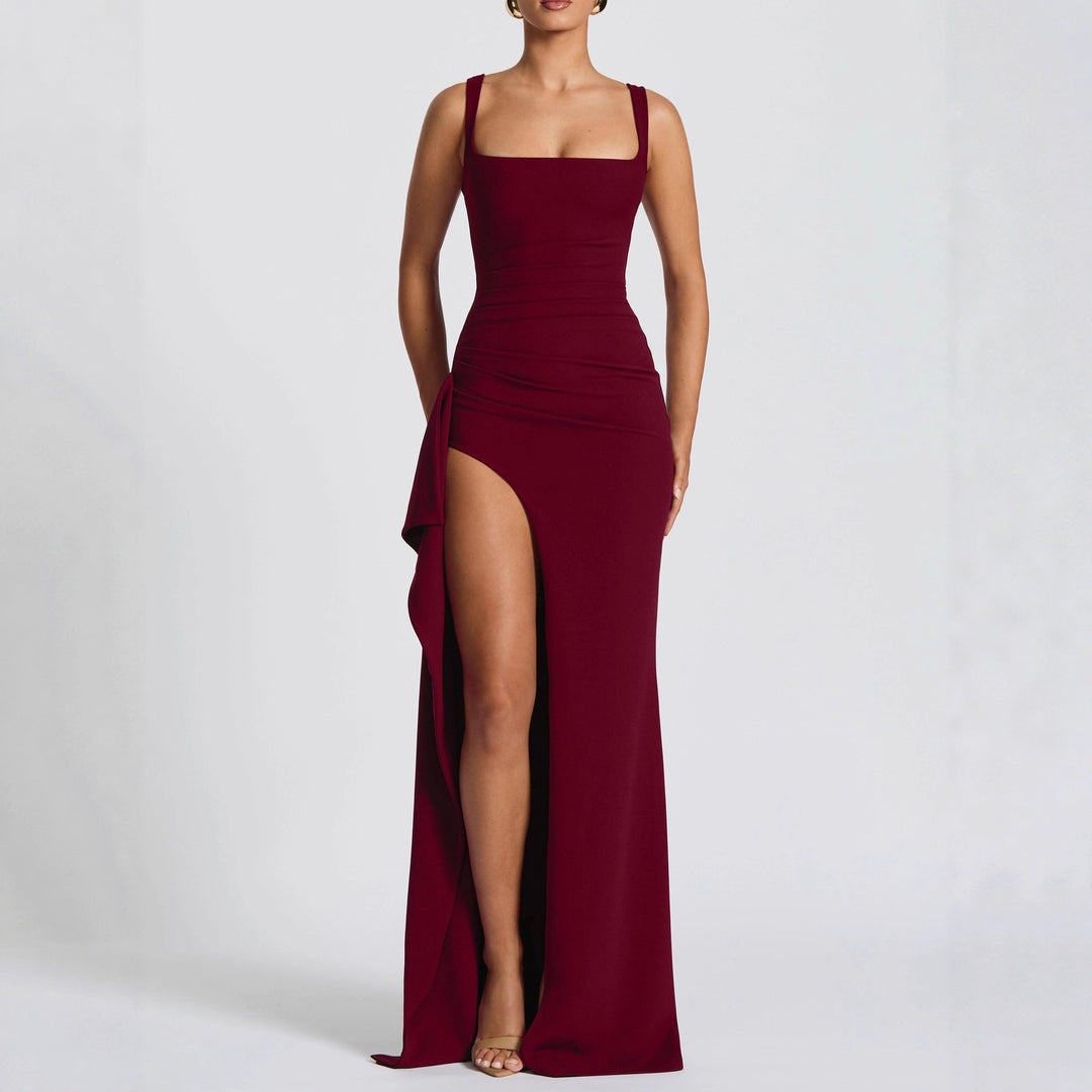 Damen Elegantes Maxikleid mit seitlichem Schlitz und raffinierten Raffungselementen Drune