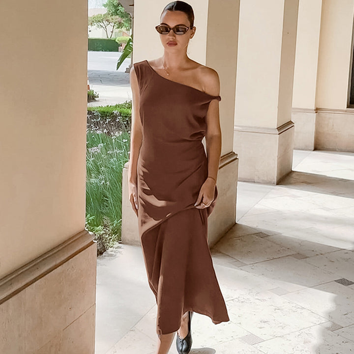 Damen Maxikleid mit asymmetrischem Schnitt und elegantem One-Shoulder-Design Drune