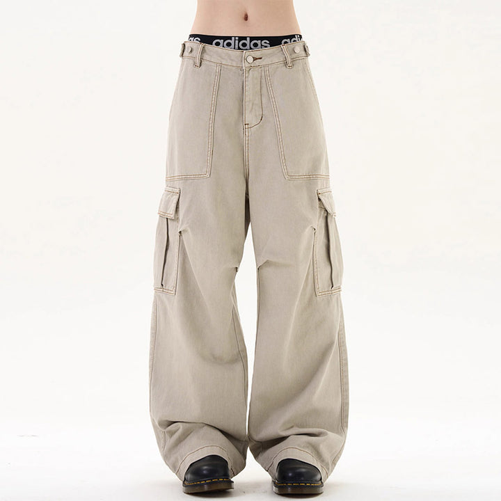 Damen Lässige Weitgeschnittene Cargo-Hose mit praktischen Taschen Drune