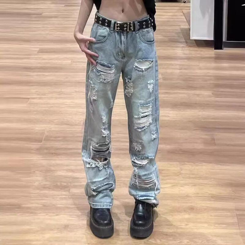 Herren Extraweite Ripped Baggy-Jeans mit tiefem Schritt und ausgeprägten Destroyed-Details Drune