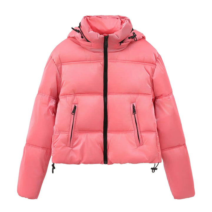 Damen nan cropped gesteppte Daunenoptik Jacke mit Kapuze und Tunnelzugsaum Drune