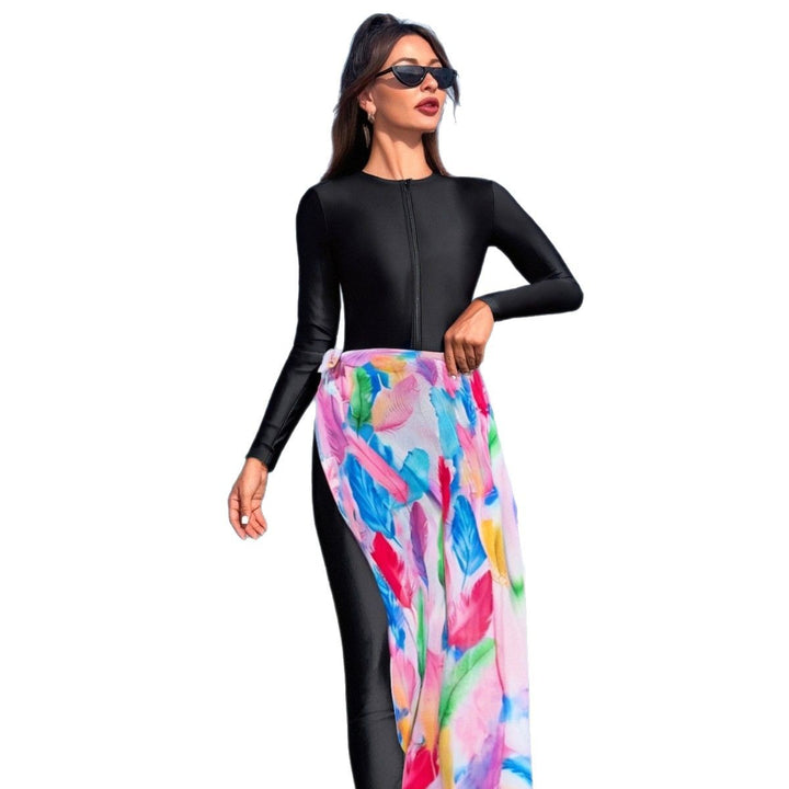Damen modischer Schwimmanzug mit langem Arm und elegantem Wickelrock Drune