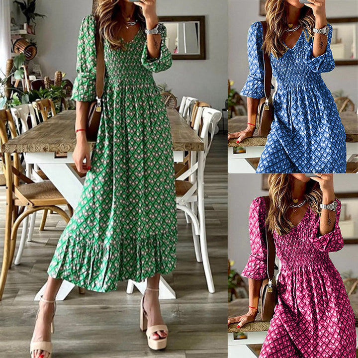 Damen Maxikleid mit voluminösen Ärmeln und elastischem Taillenzug Drune