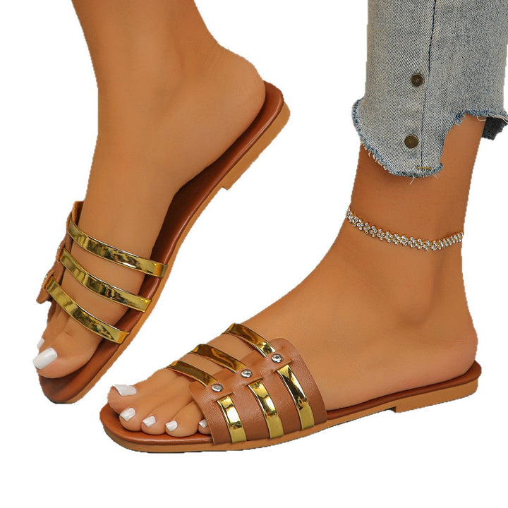 Damen Glamouröse Riemchen-Sandalen mit goldenen Akzenten Drune