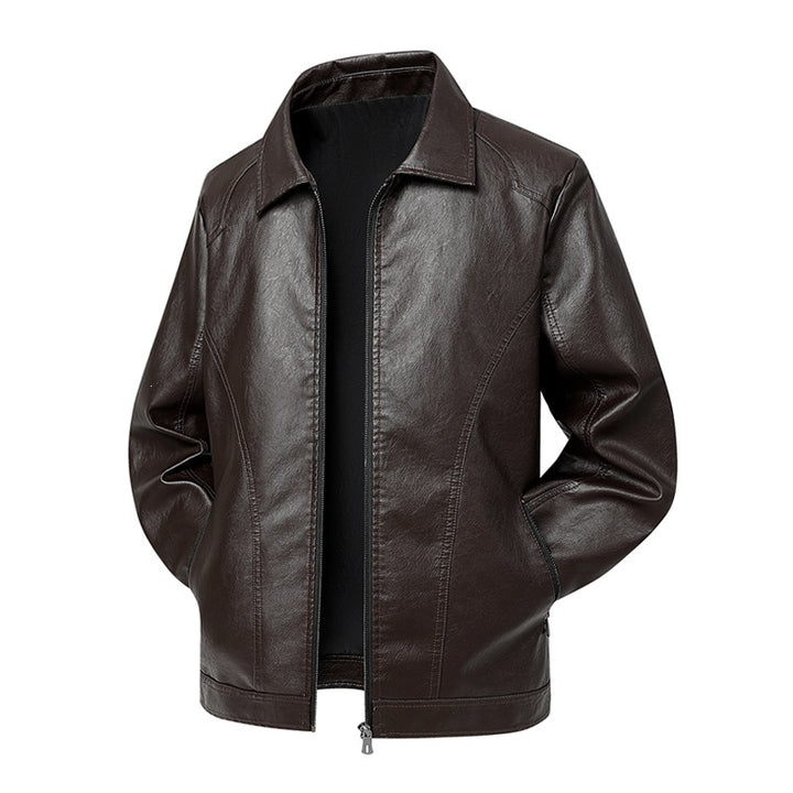 Herren Kunstleder-Übergangsjacke mit Hemdkragen, verdecktem Reißverschluss & Eingrifftaschen Drune