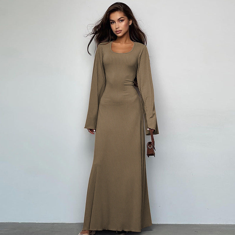 Damen Maxikleid mit langem, weitem Ärmel und elegantem Quadrat-Ausschnitt Drune