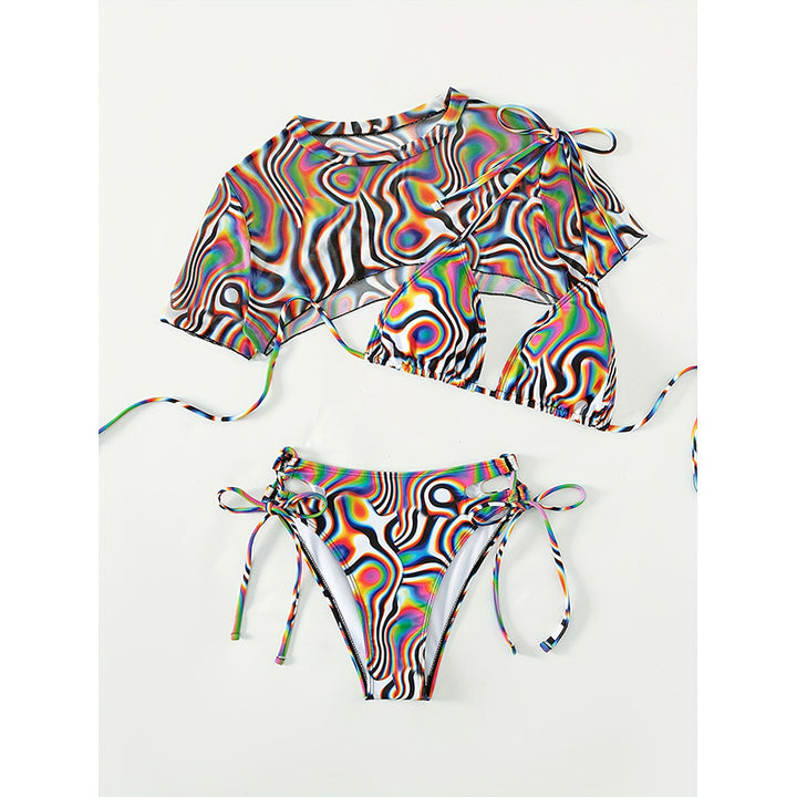 Damen Buntes Schwimmbikini-Set mit transparentem Oberteil Drune