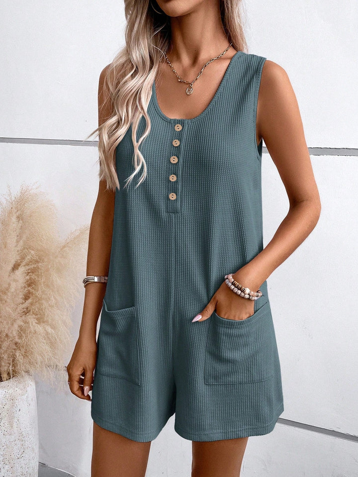 Damen Kurzarm Jumpsuit mit Knopfdetails und praktischen Taschen Drune