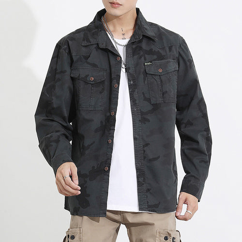Herren Camouflage-Fieldshirtjacke aus leichtem Baumwoll-Twill mit Brusttaschen Drune