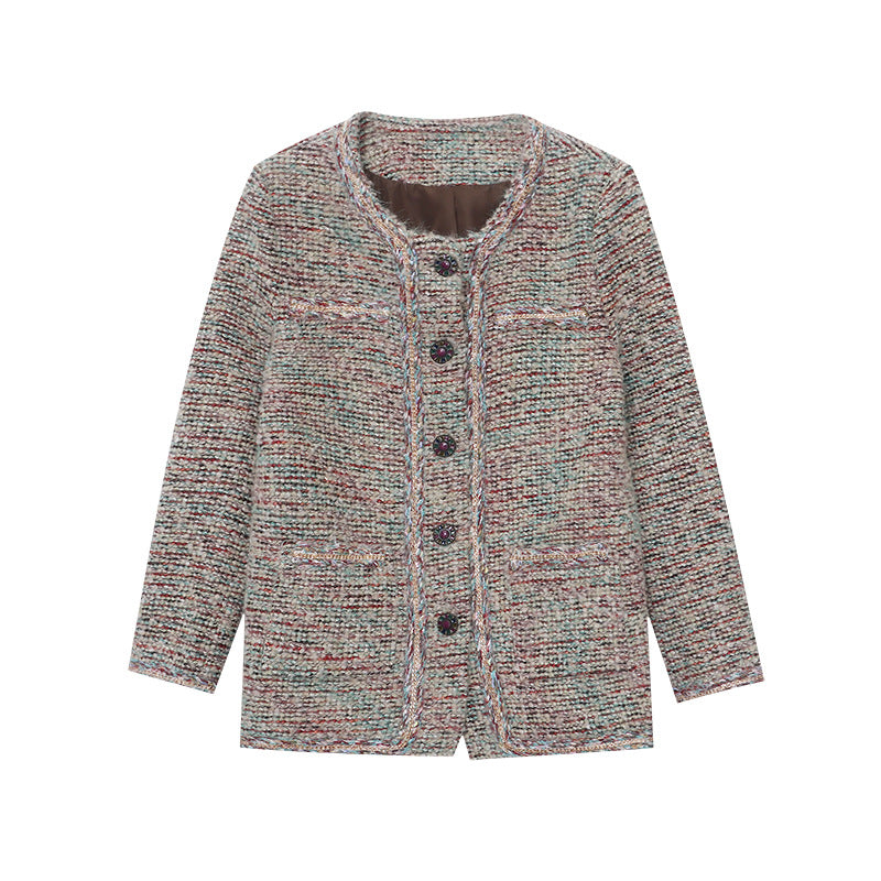 Damen gemütliche Strickjacke mit buntem Mustermix und Knopfdetails Drune