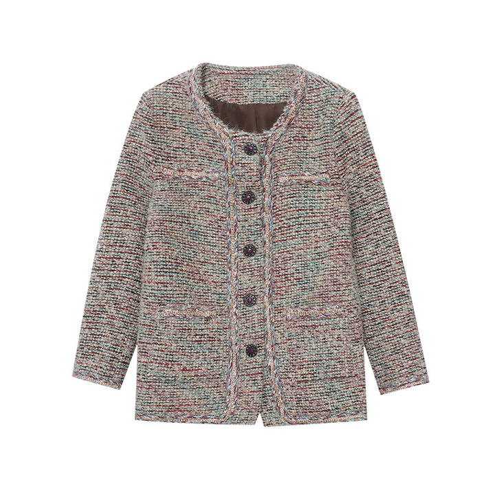 Damen gemütliche Strickjacke mit buntem Mustermix und Knopfdetails Drune