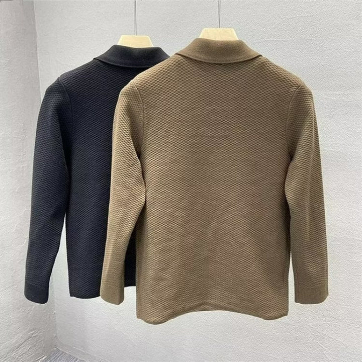 Herren Strukturierte Strick-Übergangsjacke mit Hemdkragen und aufgesetzten Taschen Drune