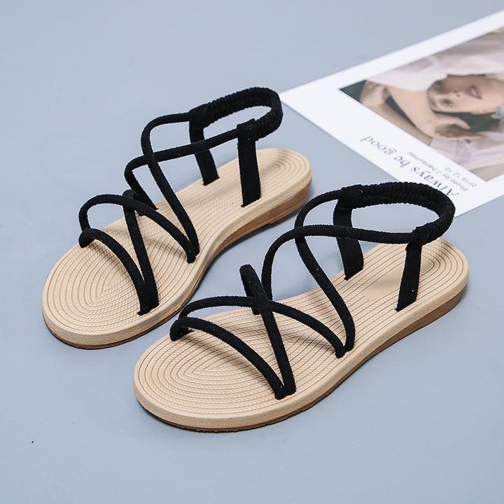 Damen Geflochtene Riemchen-Sandalen mit elastischem Fersenband und gepolstertem Fußbett Drune