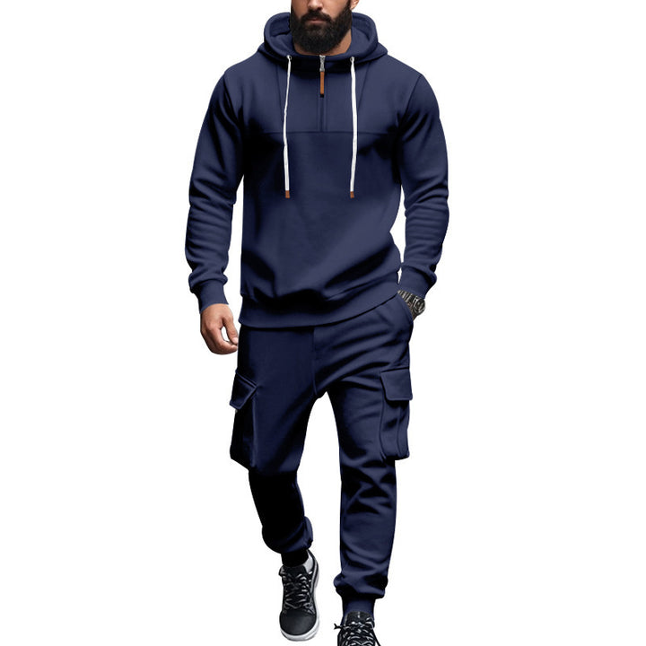 Herren nan zweiteiliges Sweatset mit Kapuze elastischem Bund und aufgesetzten Cargotaschen Drune