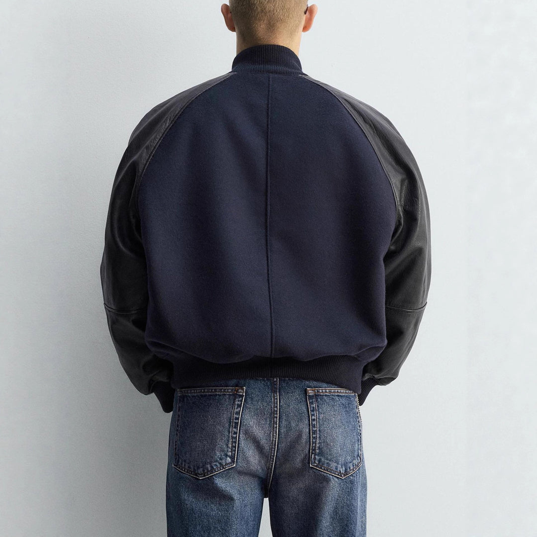 Herren College-Bomberjacke mit Wollkörper und Lederärmeln Drune