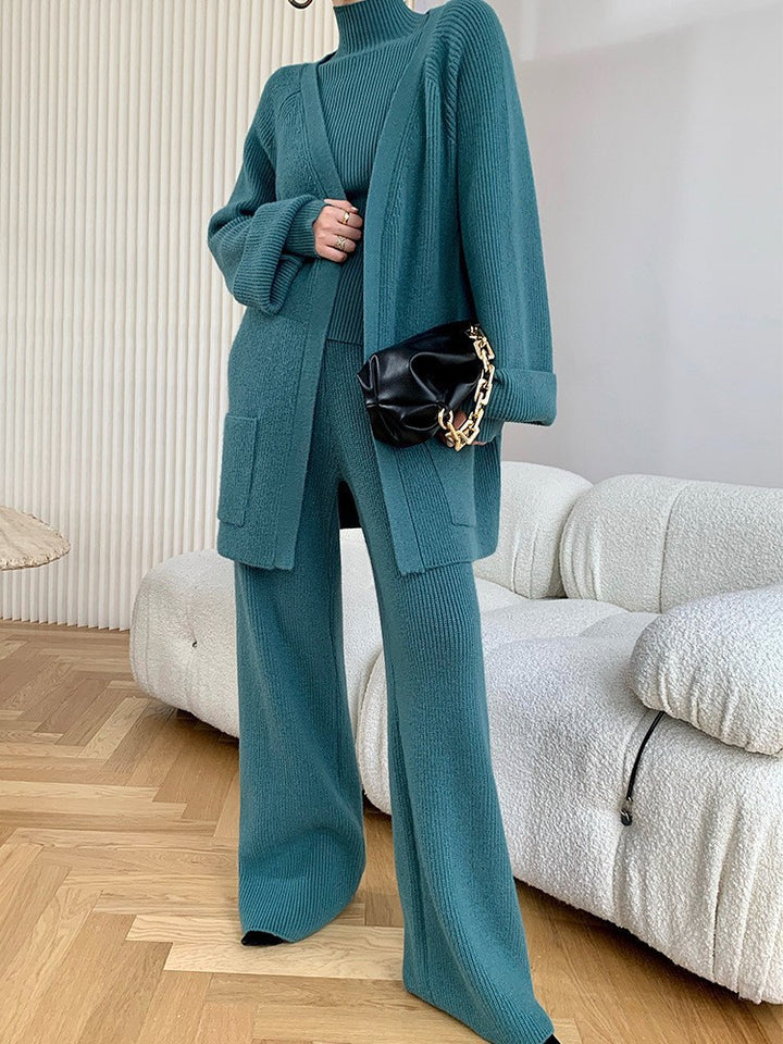 Damen modisches Strickensemble mit elegantem Cardigan und passendem Oberteil Drune