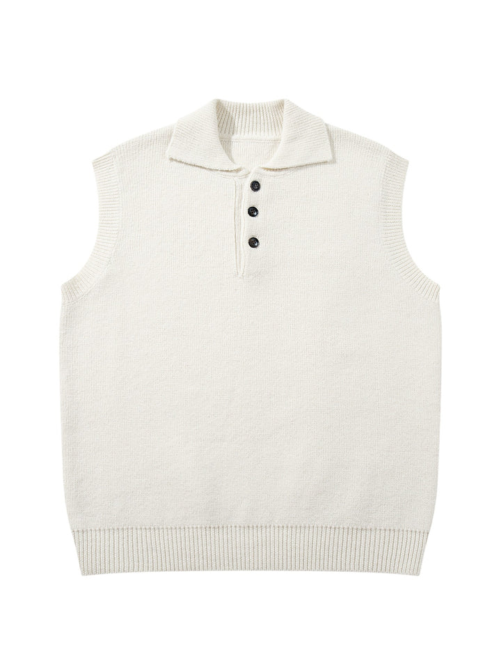 Unisex Ärmellose Strickweste mit Polokragen und Knopfleiste Drune