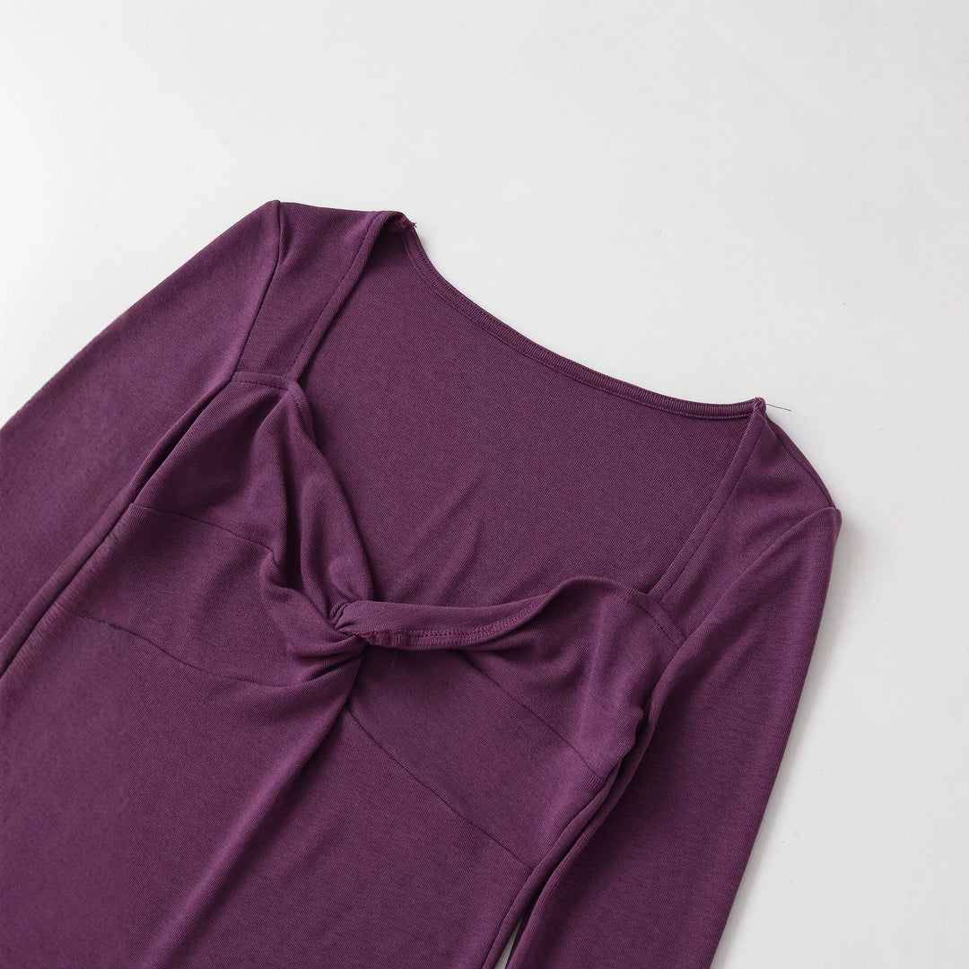 Damen Langarmshirt mit Drehknoten-Detail figurformendem Büstenteil und weiter Ausschnitt Drune