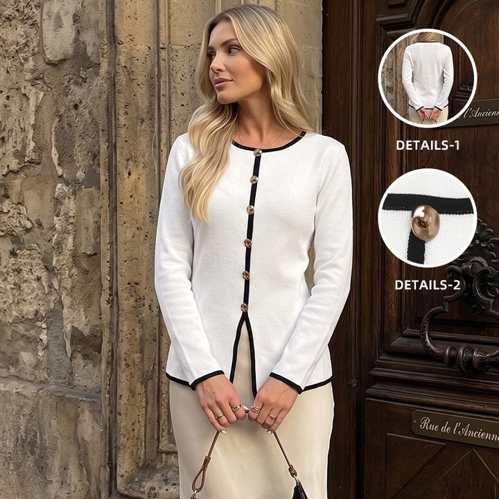 Damen Langarmshirt mit dekorativen Knöpfen Drune