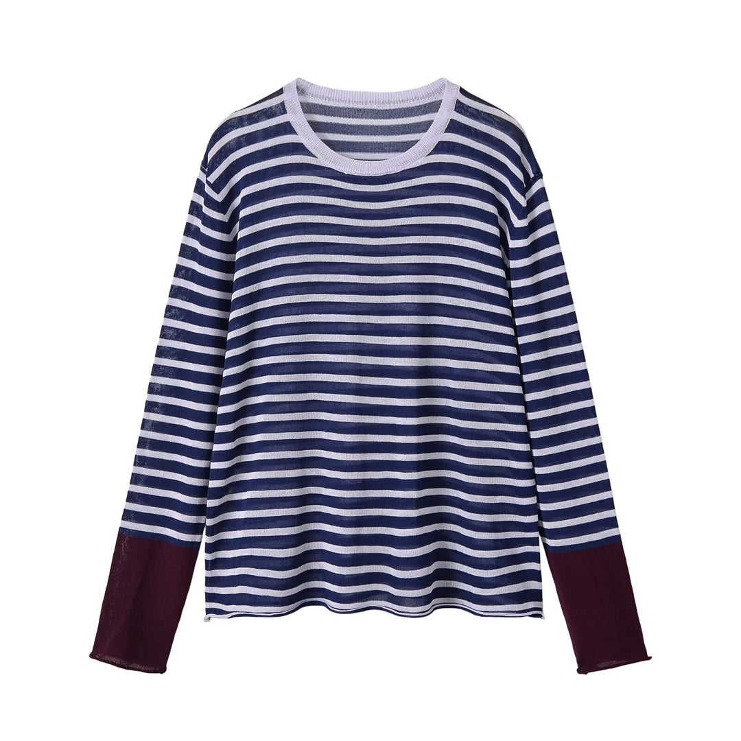 Damen Feinstrick-Longsleeve mit maritimen Querstreifen und kontrastierten Ärmeln Drune