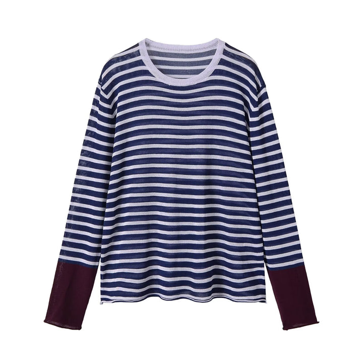 Damen Feinstrick-Longsleeve mit maritimen Querstreifen und kontrastierten Ärmeln Drune