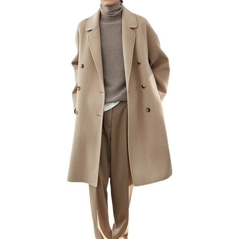 Herren Lang geschnittener Doppelreiher-Wollmixmantel mit Oversize-Passform Drune