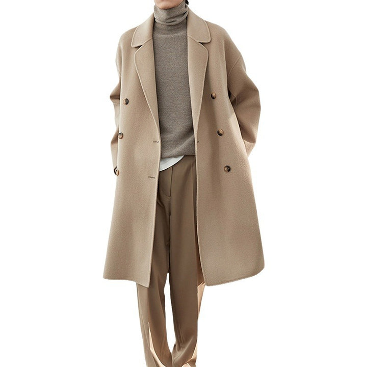 Herren Lang geschnittener Doppelreiher-Wollmixmantel mit Oversize-Passform Drune